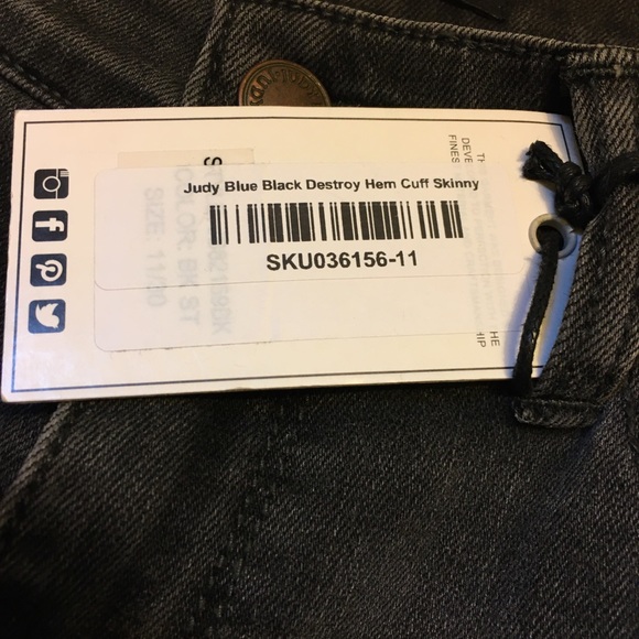 NWT! Judy Blue: Black Destroy and Sewn Hem Cuff Skinny Jeans. Size 11 Length 30 - Picture 16 of 16